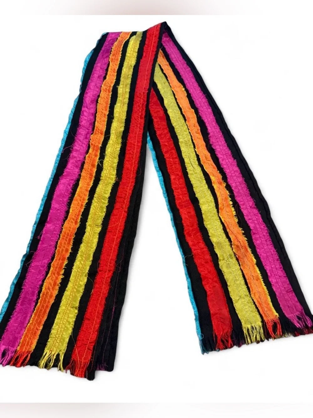Wool Vibrant Multicolor Striped Scarf - Bright Rainbow Stripes